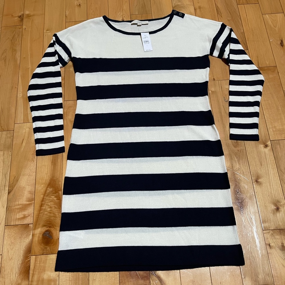 Women’s New Loft Sweater Navy Stripped Sweater Dress